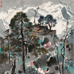 吳冠中國(guó)畫(huà)作品 茂林雪山 高清下載